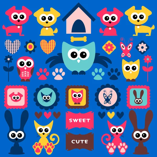 Cute childlike elements with animals — Stock Vector