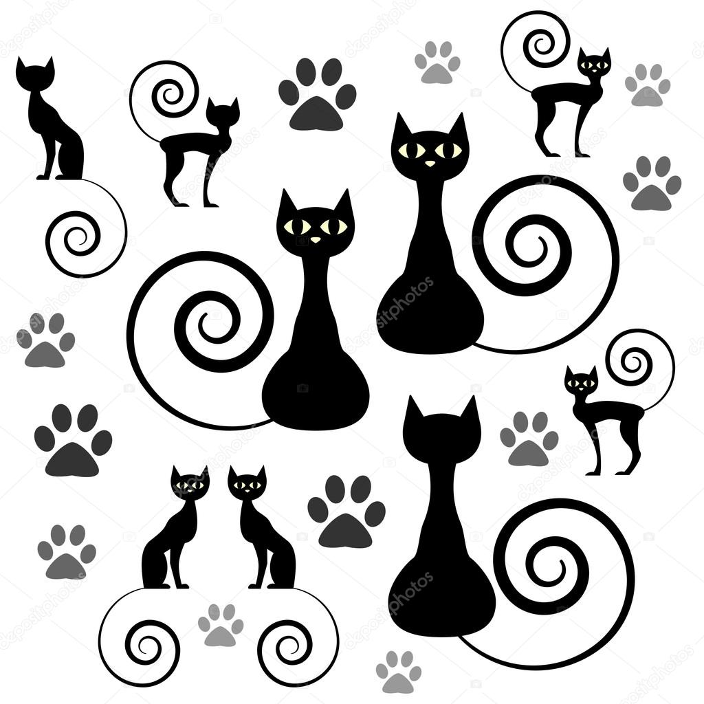 A set of black cat silhouettes