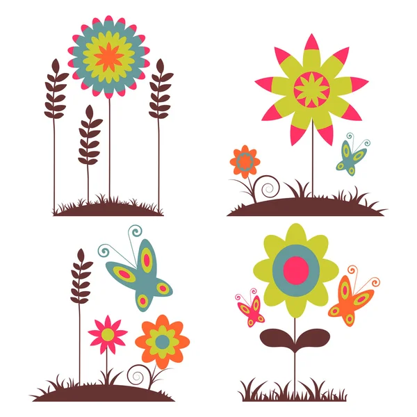 Un conjunto de flores decorativas — Vector de stock