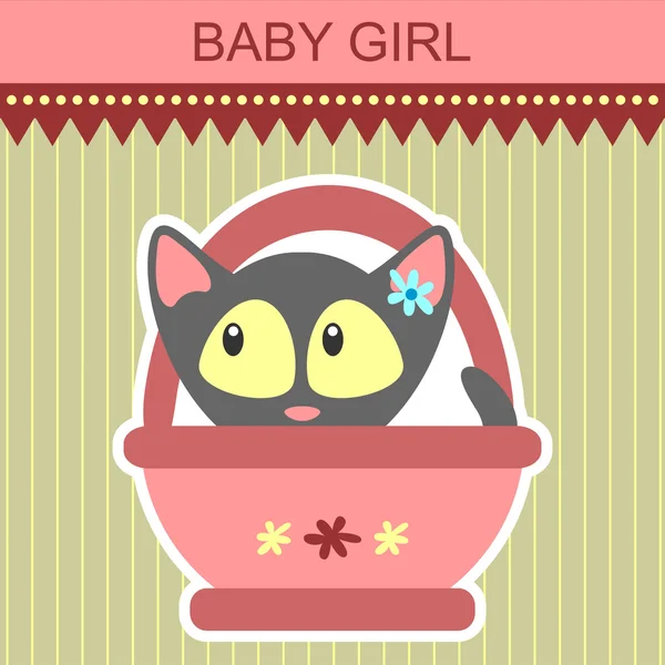 Baby girl kitten card — Stock Vector