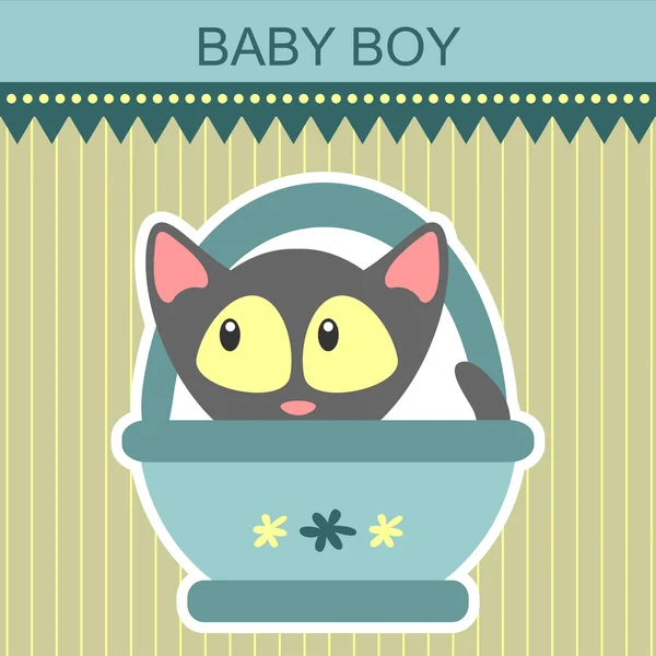 Baby boy kitten card — Stock Vector