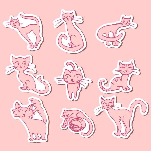 Een set van doodle katten stickers — Stockvector