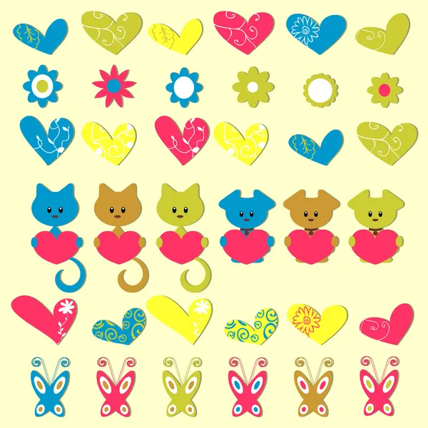 Cute romantic colorful stickers set — Stock Vector