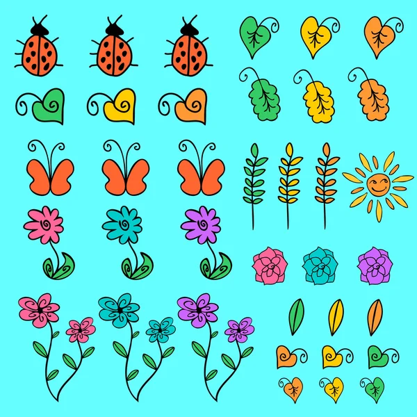 Un ensemble d'éléments floraux mignons — Image vectorielle