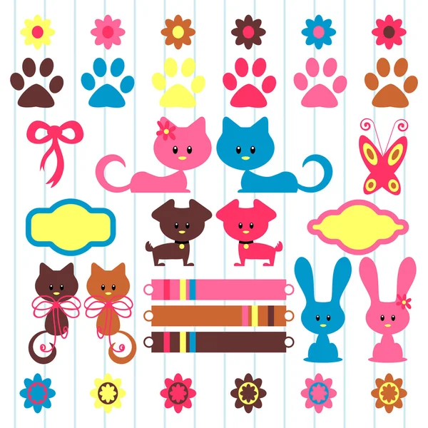 A set of cute animal scrapbook elements — Stock Vector