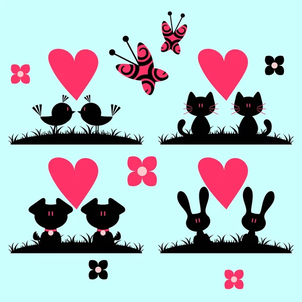 A set of cute animals in love — Stock Vector