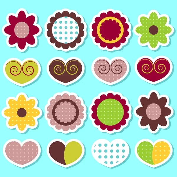 Un conjunto de flores y corazones lindos — Vector de stock