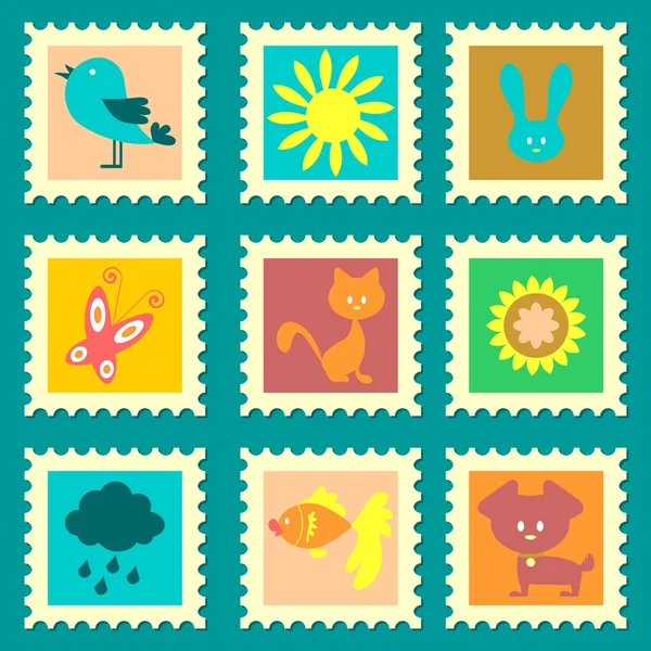 A set of cute stamps — Stock Vector