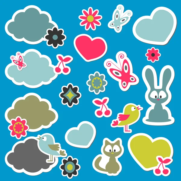 A set of cute cartoon animals stickers — Stock Vector