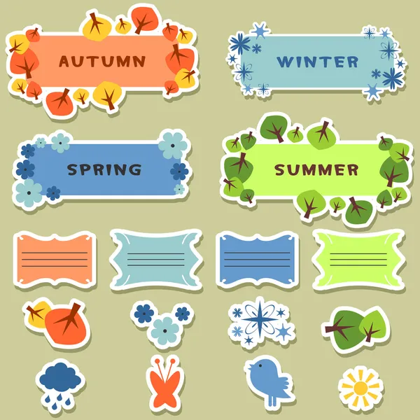 Cute scrapbook elements stickers four seasons — Stock Vector