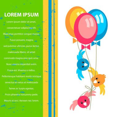 kuşlar balonlar holding ile sevimli vektör kartı