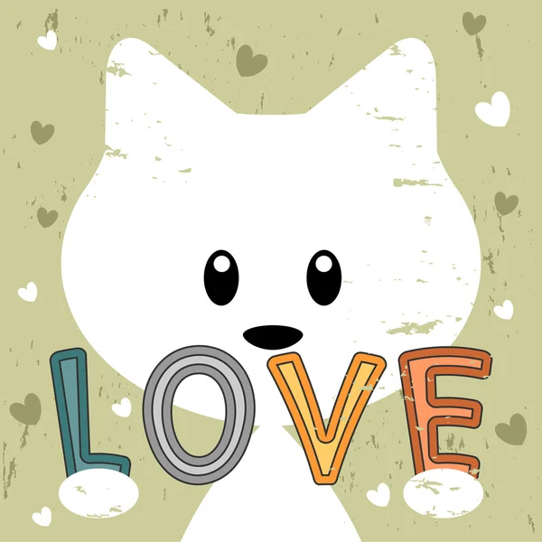 Bonito kitty segurando amor mensagem retro fundo —  Vetores de Stock