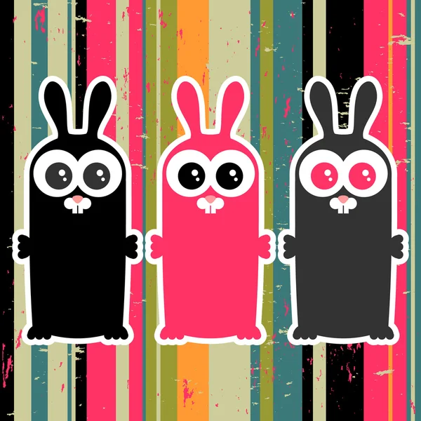 Illustration vectorielle colorée trois lapins drôles — Image vectorielle