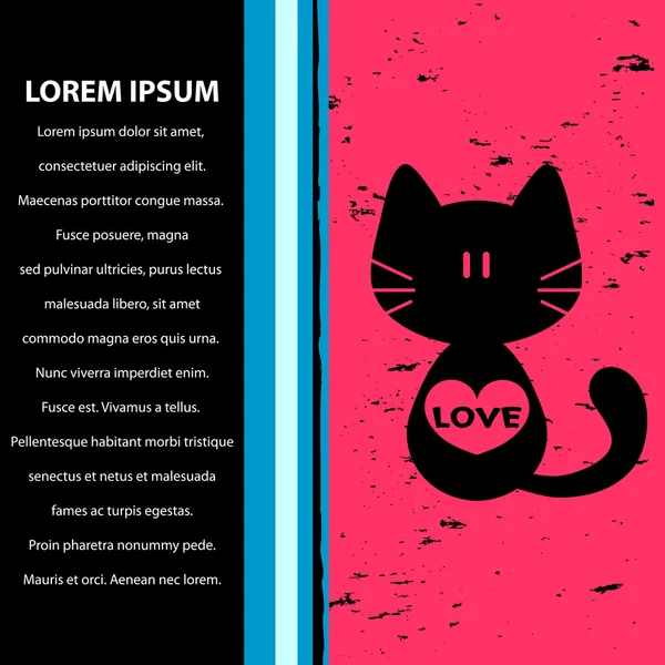 Kedi ile vektör aşk kartı — Stok Vektör