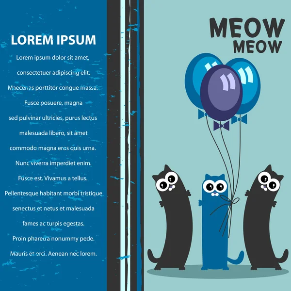 Wektor karty szablon trzy śmieszne koty z balonów — Wektor stockowy