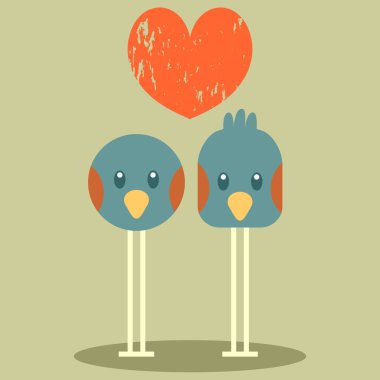 iki sevimli kuş ile romantik kartı