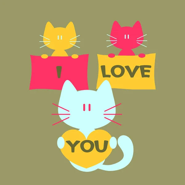 Vektor romantiska kort med katter — Stock vektor