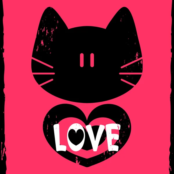 Vector love card with kitty face and heart — Stock Vector