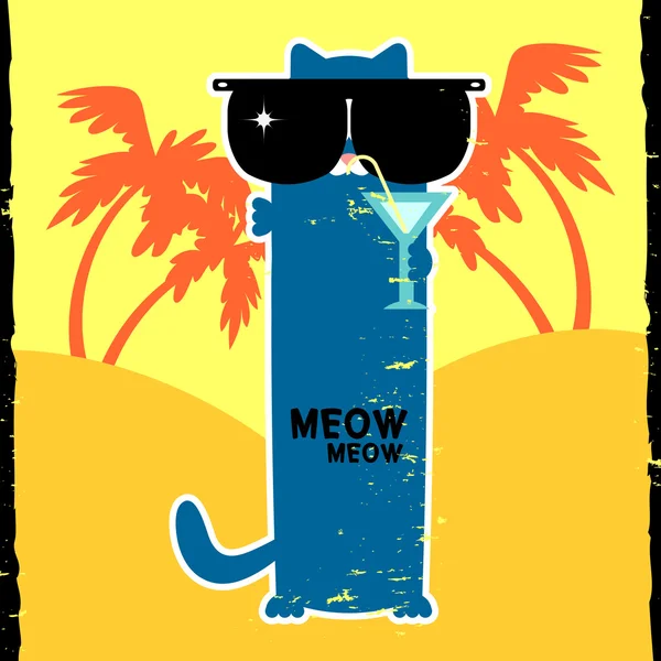 Funny kitty in sunglasses on vacation — Stock Vector