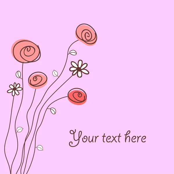 Carte vectorielle rose avec jolies fleurs dessinées à la main — Image vectorielle