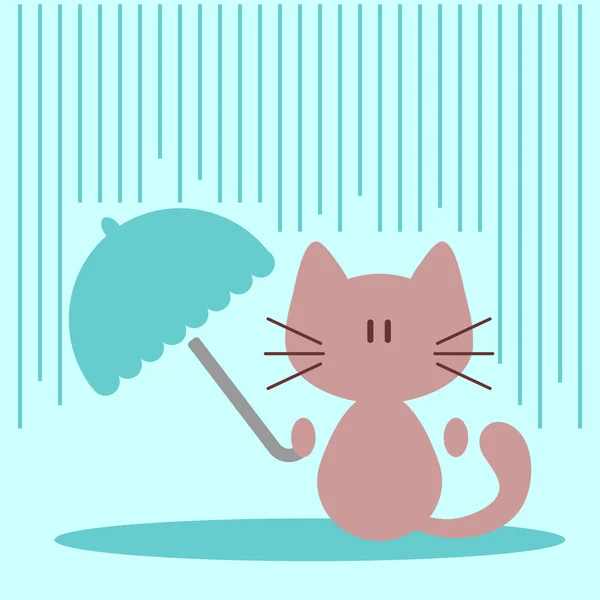 Lindo gatito con paraguas bajo la lluvia — Archivo Imágenes Vectoriales