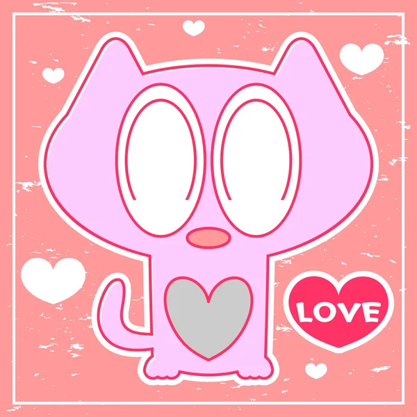 Tarjeta rosa romántica con gatito lindo — Vector de stock