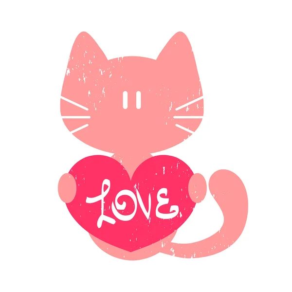 Kitty tenant une carte de valentin coeur — Image vectorielle