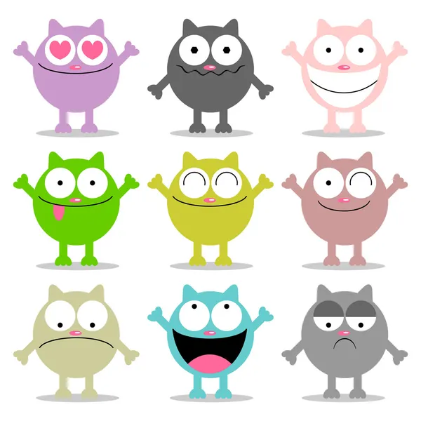 Set of funny cats with various emotions — Stock Vector