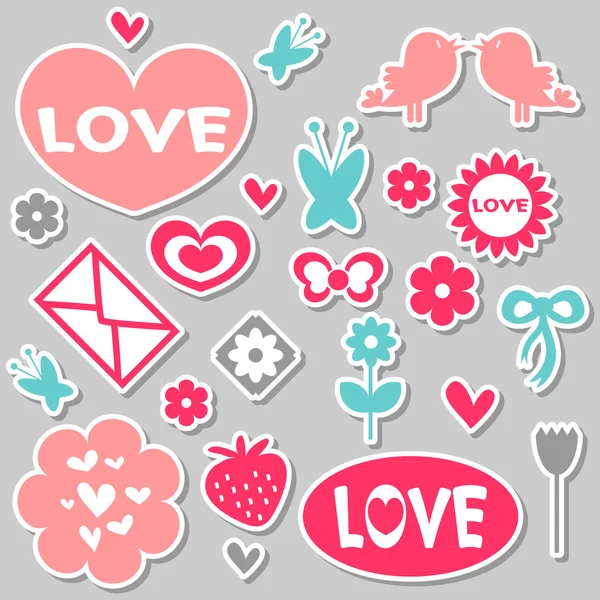 Een reeks van prachtige romantische stickers — Stockvector