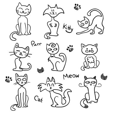 şirin elle çizilmiş kedi seti
