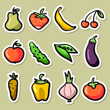 meyve ve sebze çıkartmaları kümesi