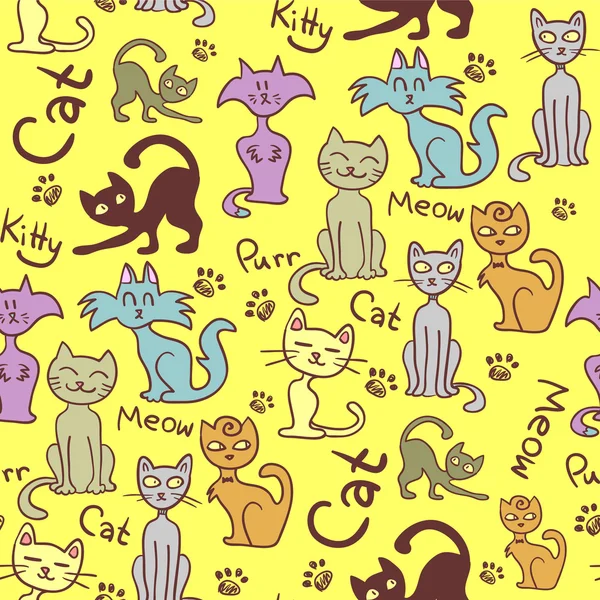 Απρόσκοπτη μοτίβο με χαριτωμένες γάτες — Διανυσματικό Αρχείο