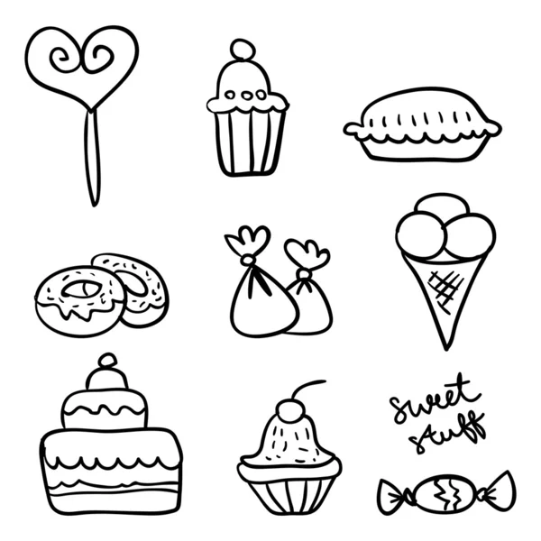 Hand drawn set of sweet stuff — Stock Vector