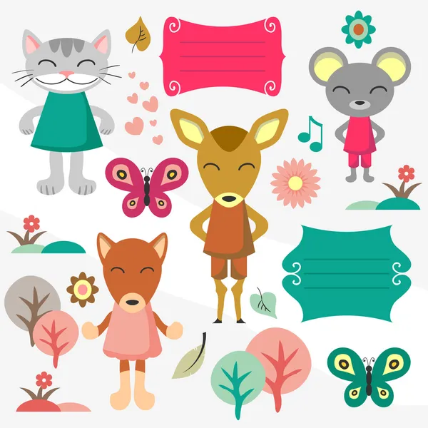 Ensemble d'éléments scrapbook pour bébés animaux — Image vectorielle