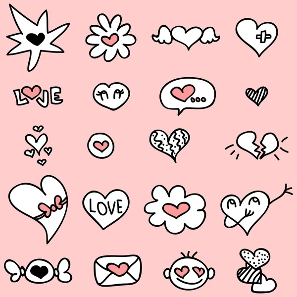 Set of cute hand drawn romantic icons — Stock Vector