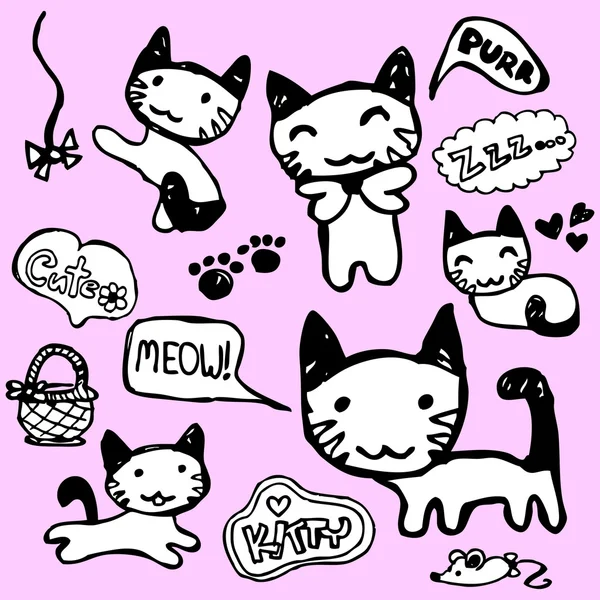可爱的小猫手工绘制的组 — 图库矢量图片