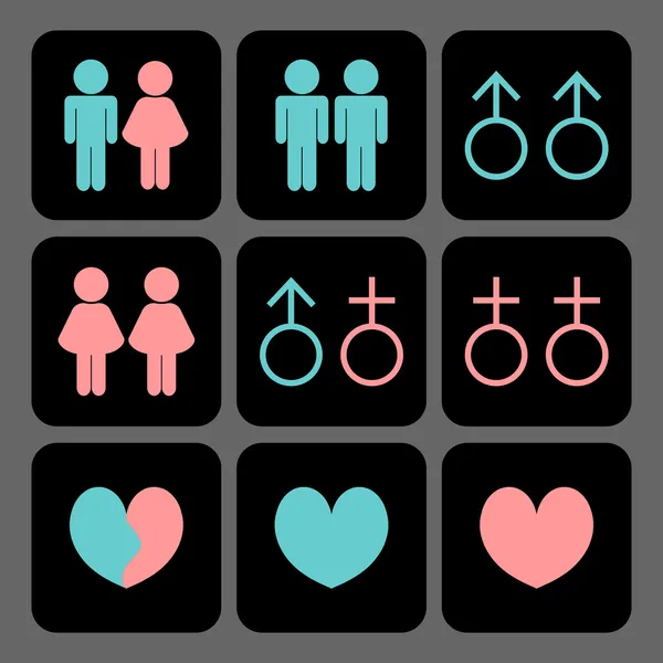 Various kinds of relationships icons set — Stock Vector