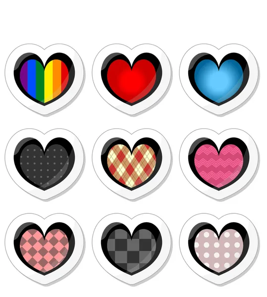 Beautiful stickers with hearts — Stock Vector