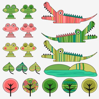Frog and crocodile cute childish set clipart