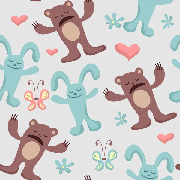 Childish seamless background bears and bunnies — Stock Vector