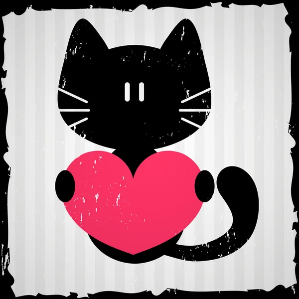 Tarjeta de San Valentín con gato — Vector de stock