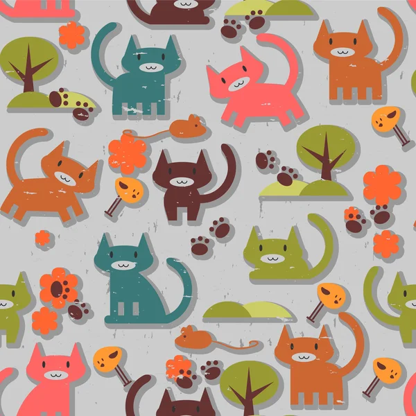 Безморщинистый узор с симпатичными кошками — стоковый вектор