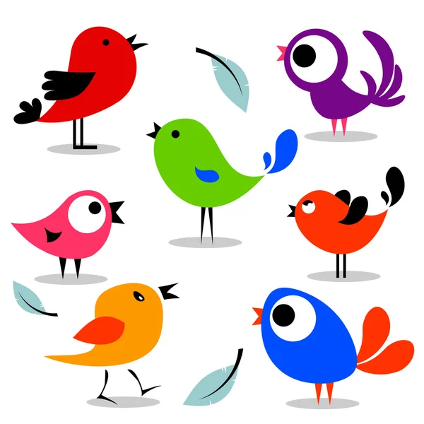 Ensemble divers oiseaux colorés — Image vectorielle