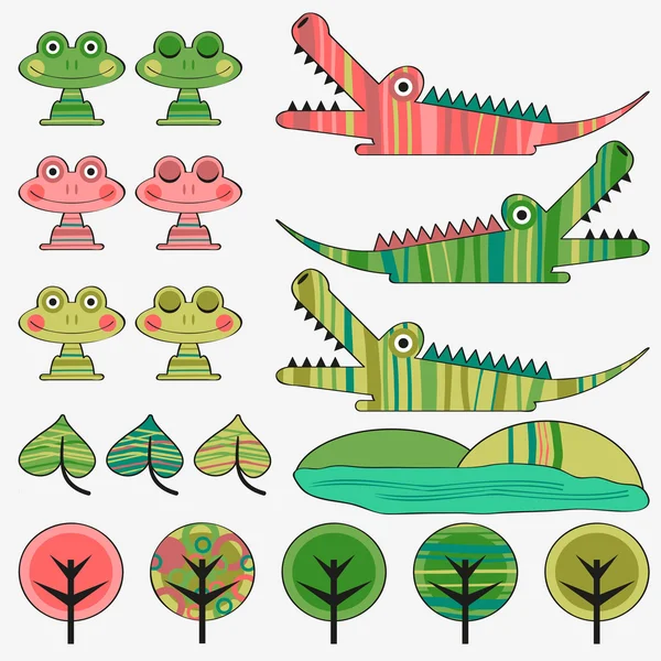 Grenouille et crocodile mignon ensemble enfantin — Image vectorielle