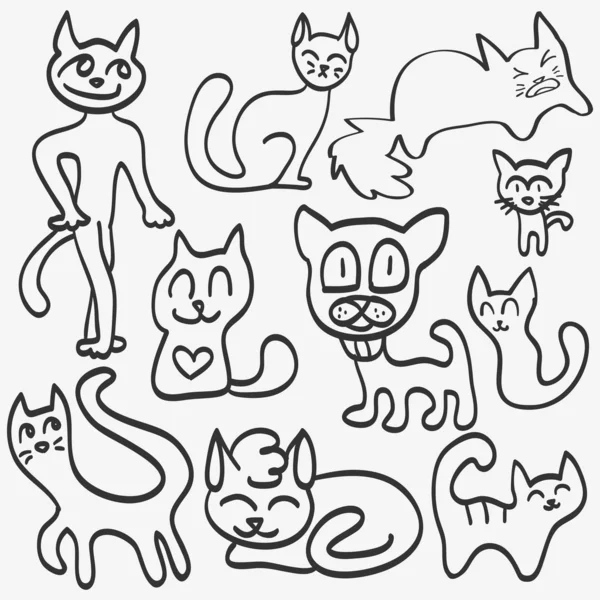 Doodle conjunto de gatos —  Vetores de Stock