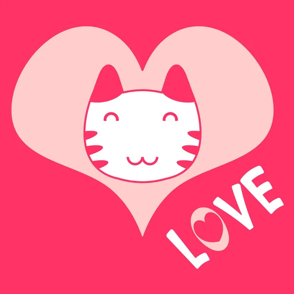 Corazón y lindo gatito romántico ilustración — Vector de stock