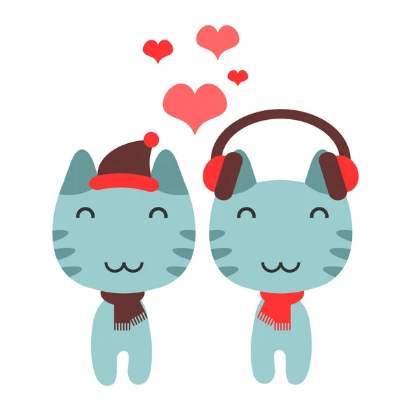 Couple mignon de chatons en vêtements d'hiver — Image vectorielle