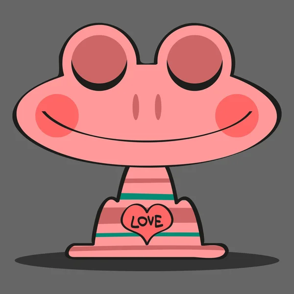 Cute pink frog in love — Stock Vector
