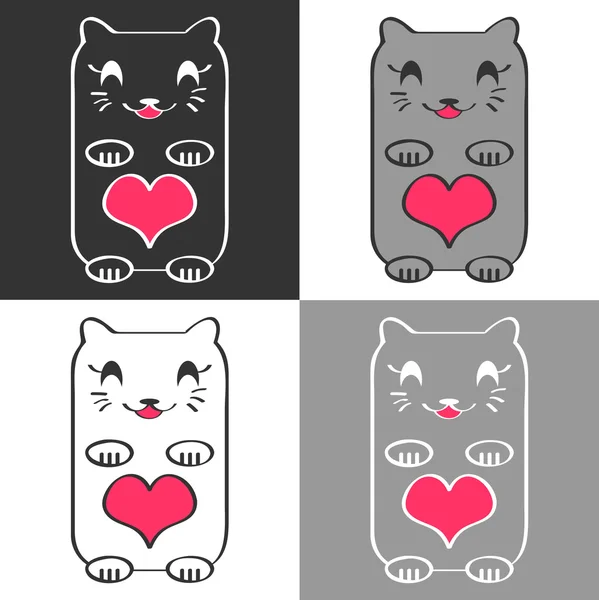 Cute cats with hearts — Stock Vector