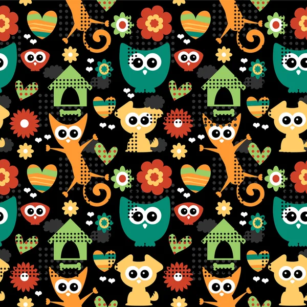 Cute seamless pattern with funny animals — Stock Vector